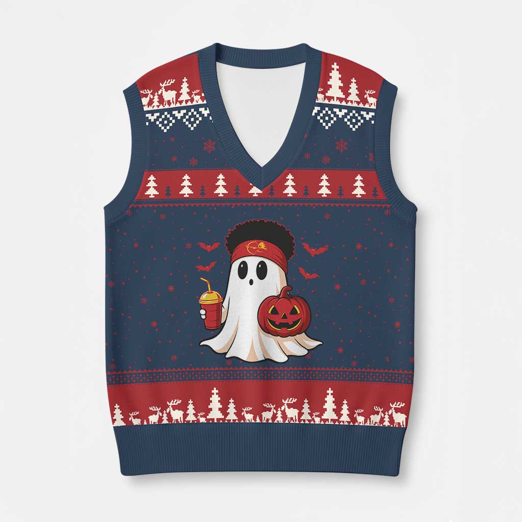 Halloween KC Ghost V-Neck Knit Sweater Vest Pumpkin Ghost Costume Football TS10 Navy Red Print Your Wear