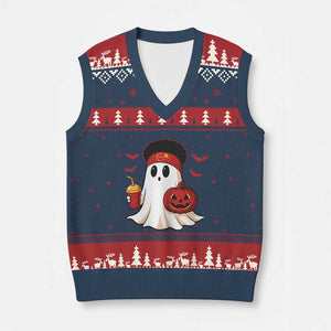 Halloween KC Ghost V-Neck Knit Sweater Vest Pumpkin Ghost Costume Football TS10 Navy Red Print Your Wear
