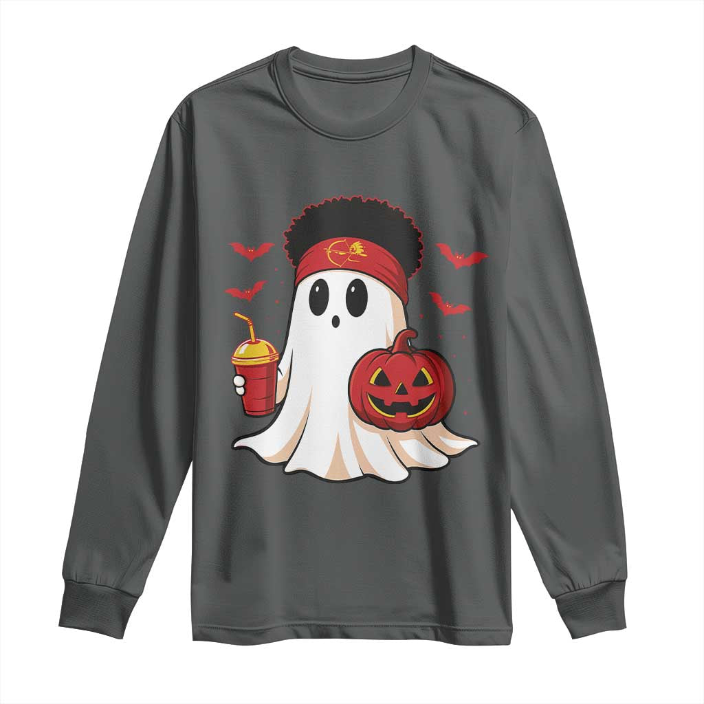 Halloween KC Ghost Long Sleeve Shirt Pumpkin Ghost Costume Football TS10 Dark Heather Print Your Wear