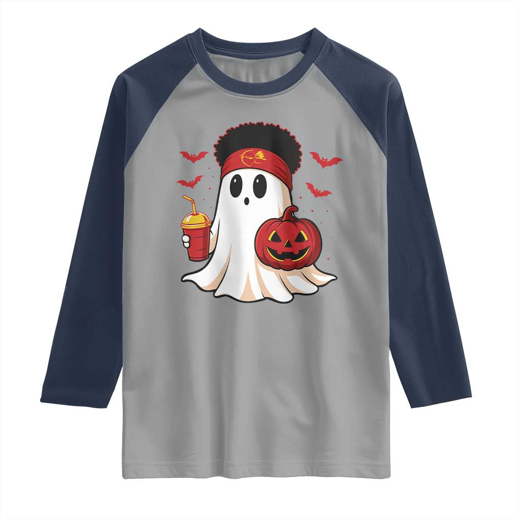Halloween KC Ghost Raglan Shirt Pumpkin Ghost Costume Football TS10 Sport Gray Navy Print Your Wear