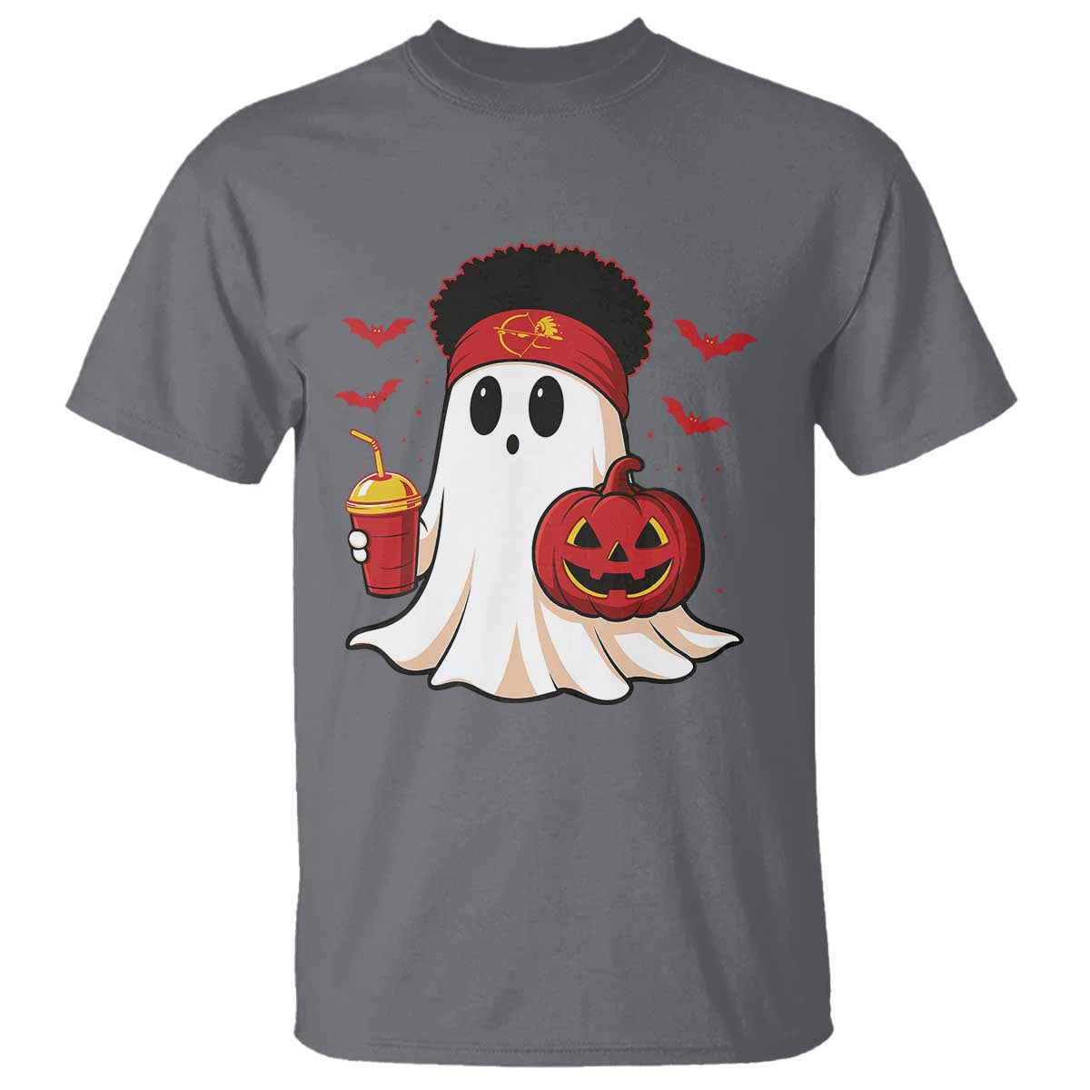 Halloween Chiefs Ghost T Shirt Pumpkin Ghost Costume TS10 Charcoal Print Your Wear