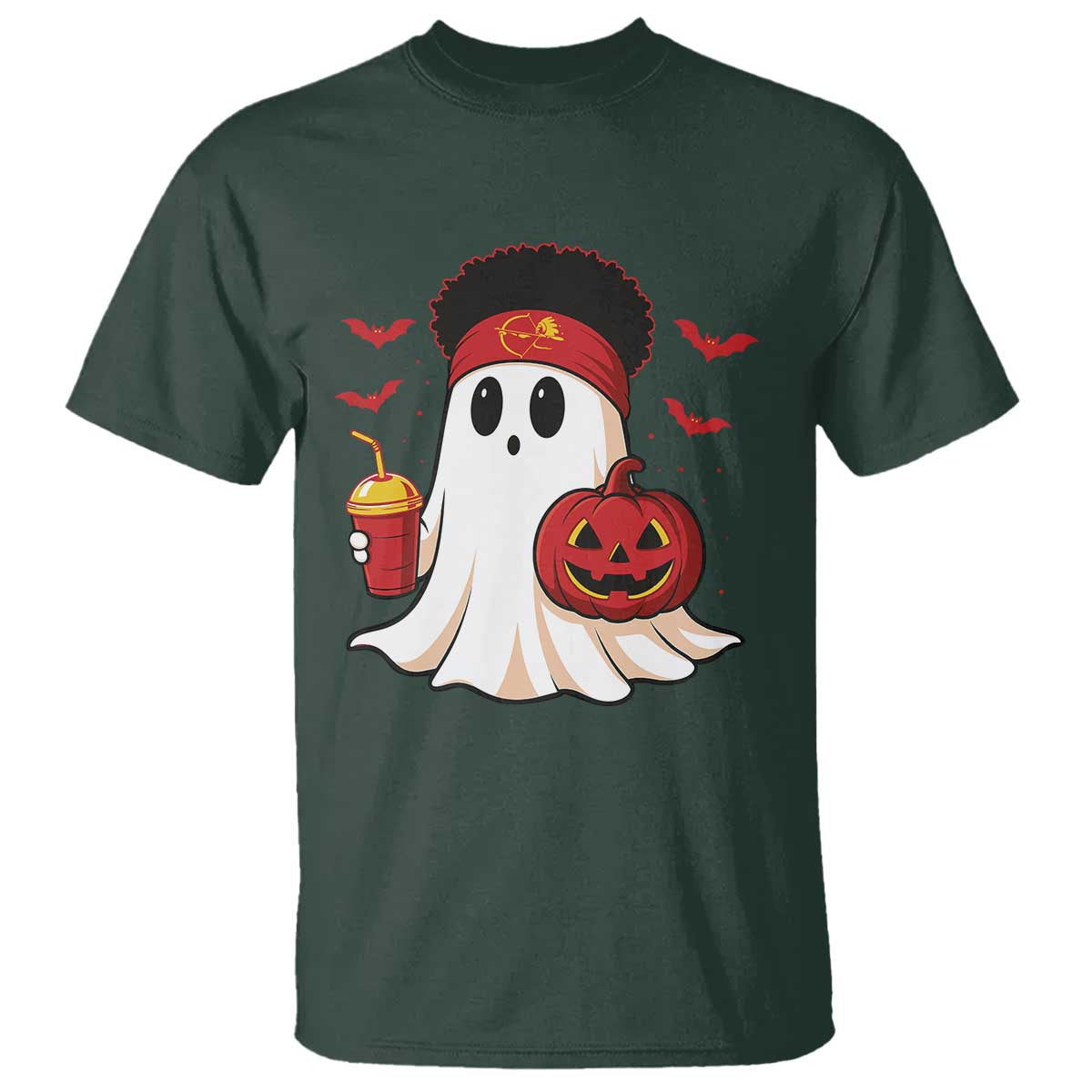 Halloween Chiefs Ghost T Shirt Pumpkin Ghost Costume TS10 Dark Forest Green Print Your Wear