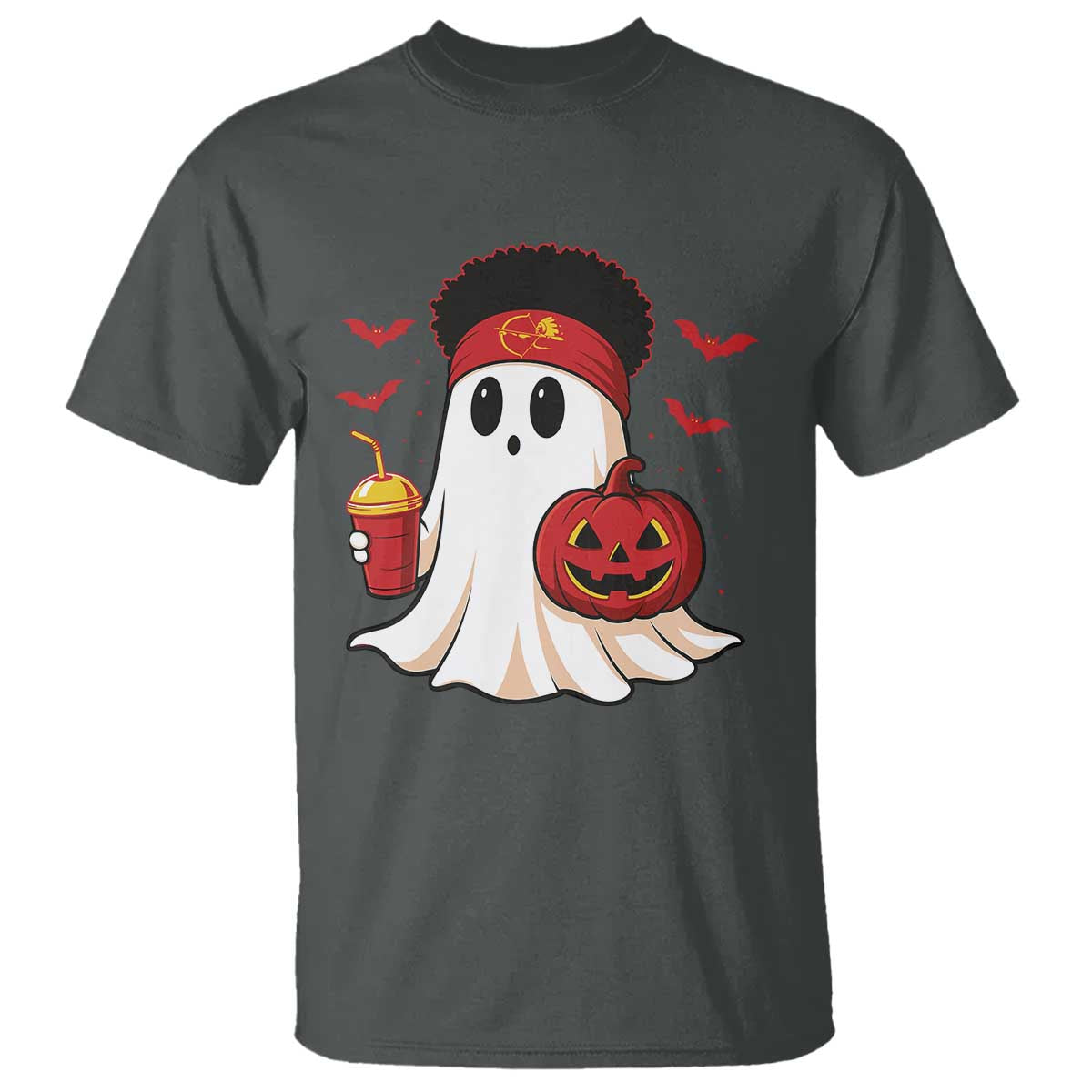 Halloween Chiefs Ghost T Shirt Pumpkin Ghost Costume TS10 Dark Heather Print Your Wear