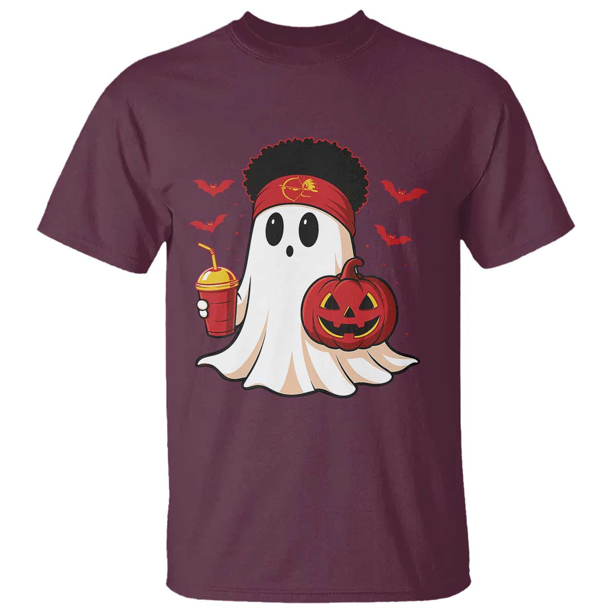 Halloween Chiefs Ghost T Shirt Pumpkin Ghost Costume TS10 Maroon Print Your Wear