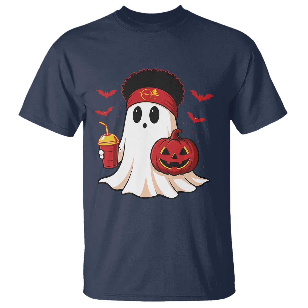 Halloween Chiefs Ghost T Shirt Pumpkin Ghost Costume TS10 Navy Print Your Wear