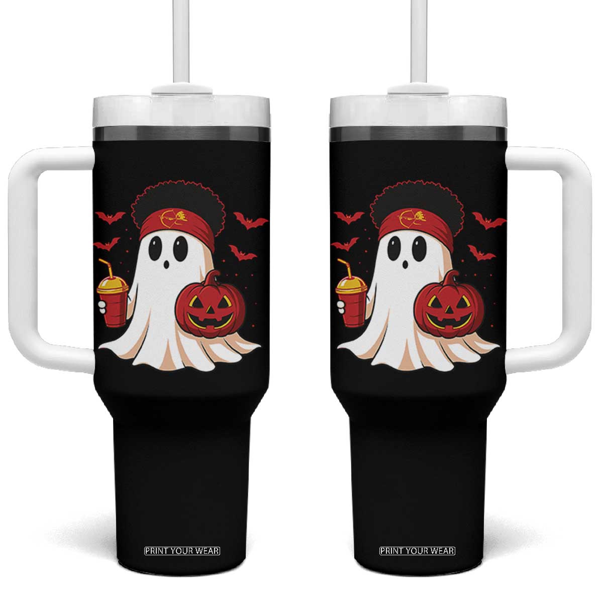 Halloween KC Ghost Tumbler With Handle Pumpkin Ghost Costume Football TS10 One Size: 40 oz Black Print Your Wear
