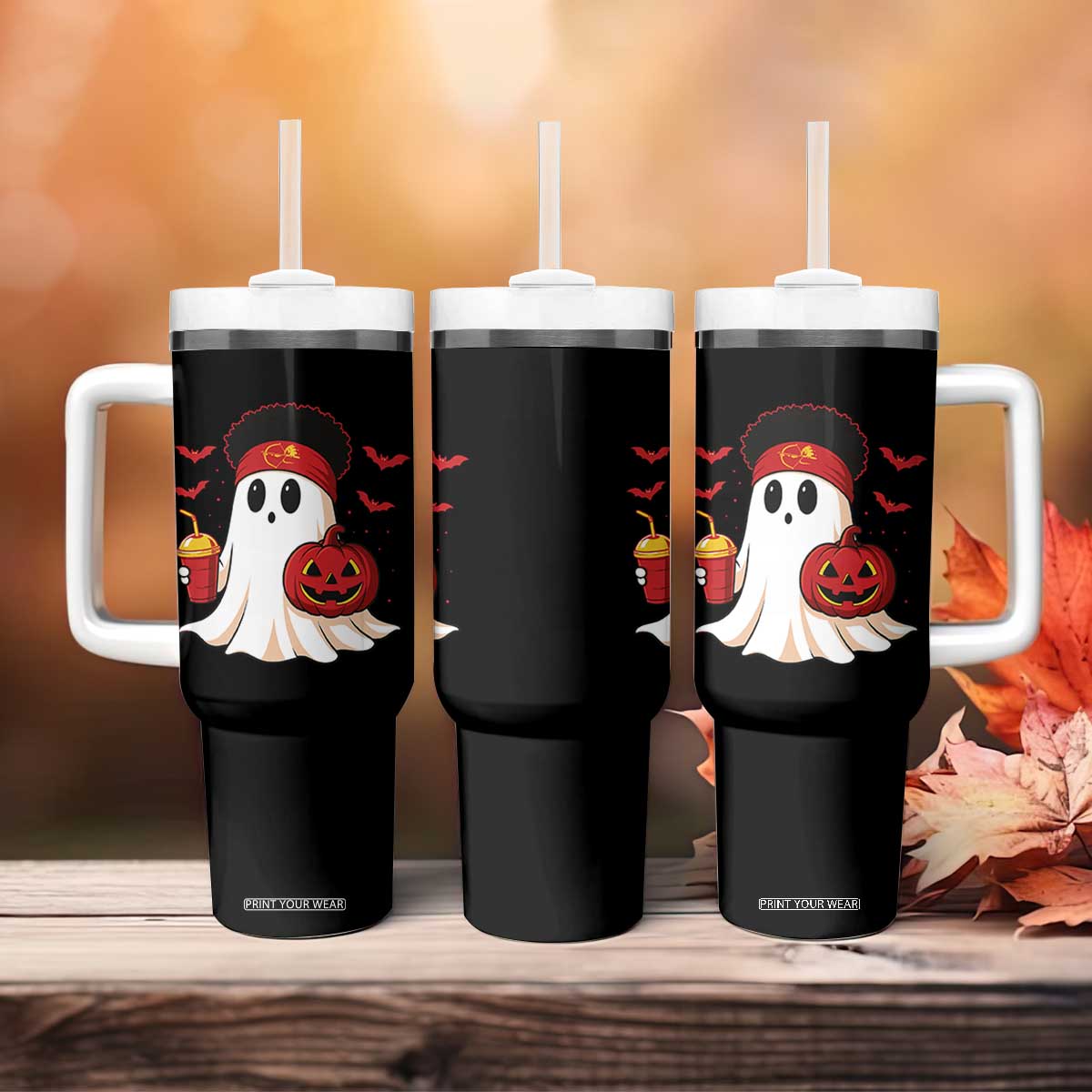 Halloween KC Ghost Tumbler With Handle Pumpkin Ghost Costume Football TS10 Print Your Wear