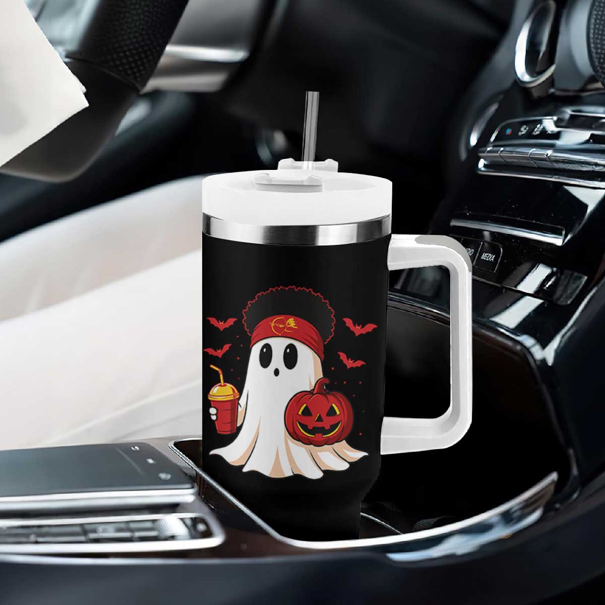 Halloween KC Ghost Tumbler With Handle Pumpkin Ghost Costume Football TS10 Print Your Wear