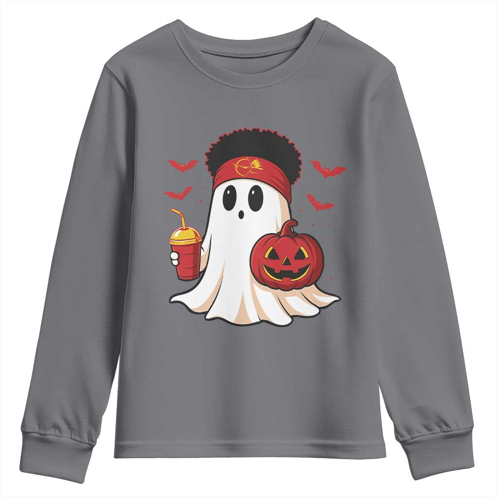 Halloween KC Ghost Youth Sweatshirt Pumpkin Ghost Costume Football TS10 Charcoal Print Your Wear