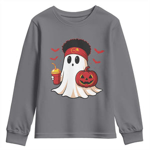 Halloween KC Ghost Youth Sweatshirt Pumpkin Ghost Costume Football TS10 Charcoal Print Your Wear