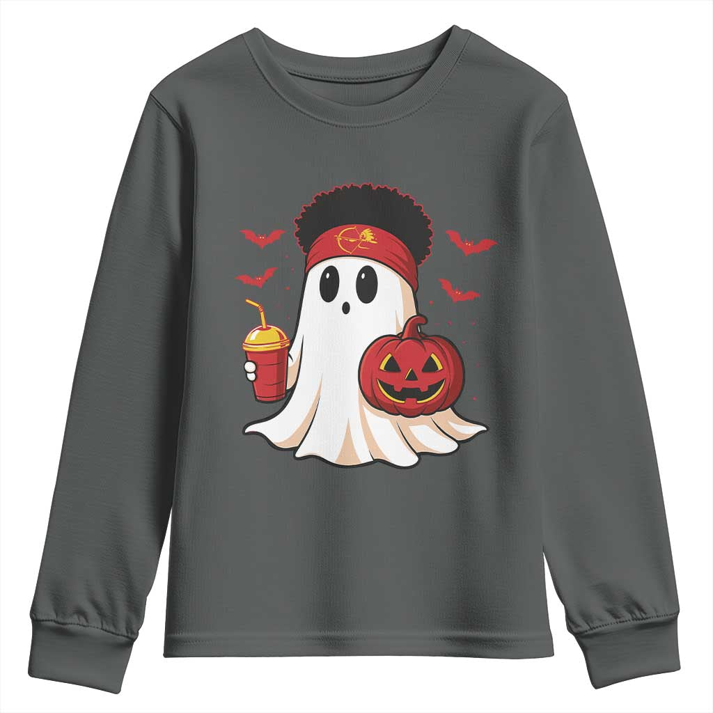 Halloween Chiefs Ghost Youth Sweatshirt Pumpkin Ghost Costume TS10 Dark Heather Print Your Wear