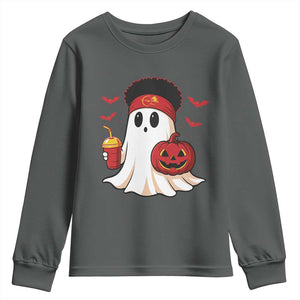 Halloween Chiefs Ghost Youth Sweatshirt Pumpkin Ghost Costume TS10 Dark Heather Print Your Wear