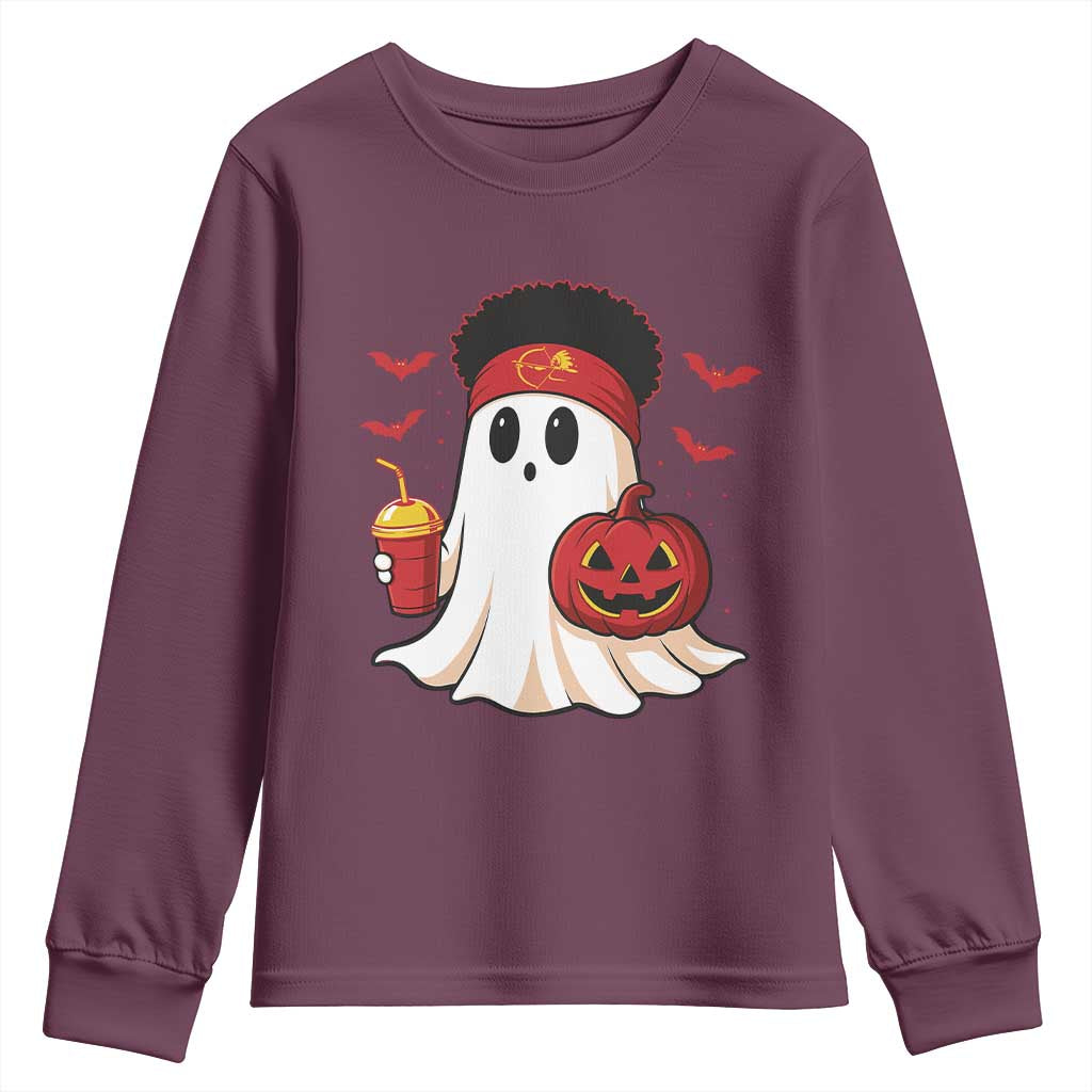 Halloween KC Ghost Youth Sweatshirt Pumpkin Ghost Costume Football TS10 Maroon Print Your Wear