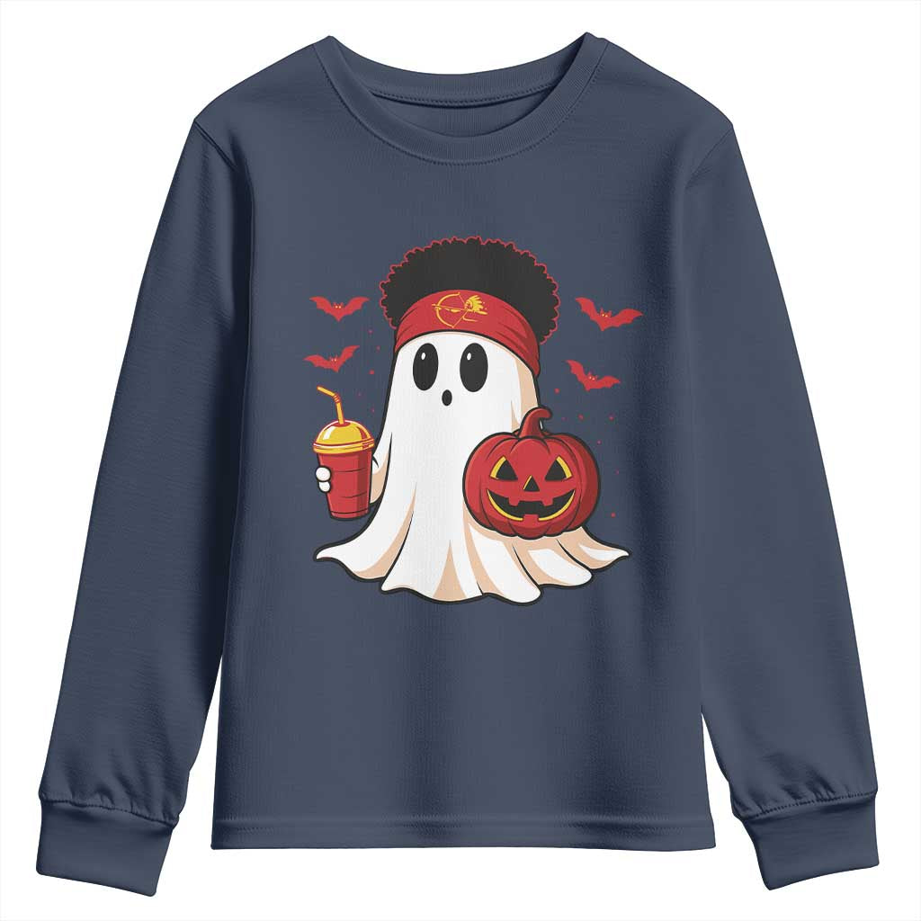 Halloween KC Ghost Youth Sweatshirt Pumpkin Ghost Costume Football TS10 Navy Print Your Wear