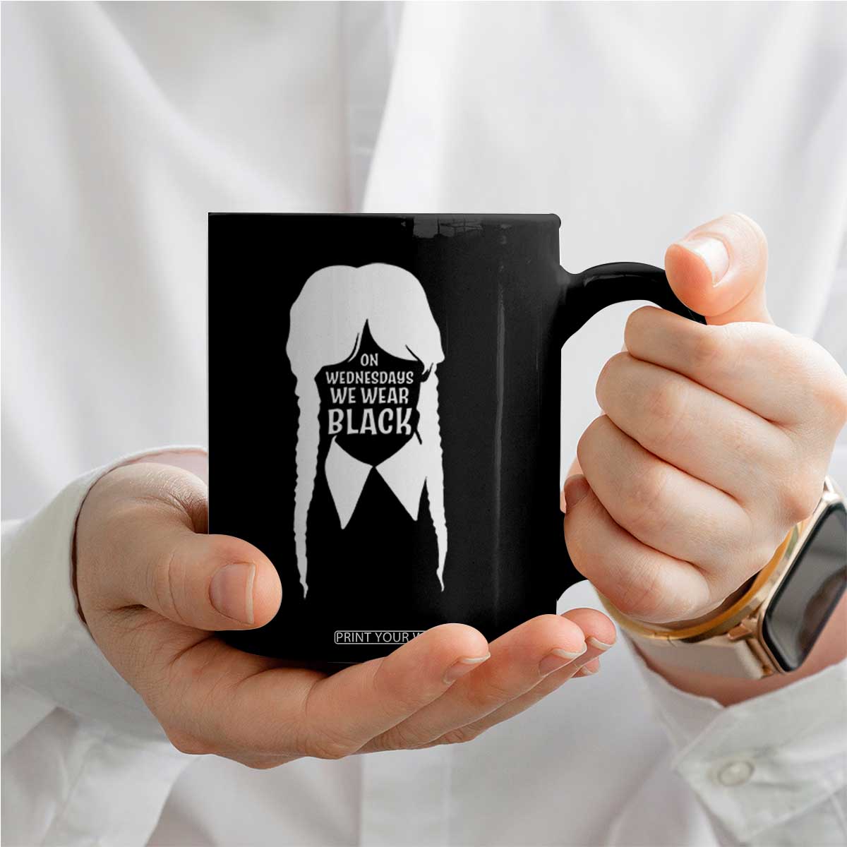 On Wednesdays We Wear Black Coffee Mug Goth Halloween TS10 Print Your Wear