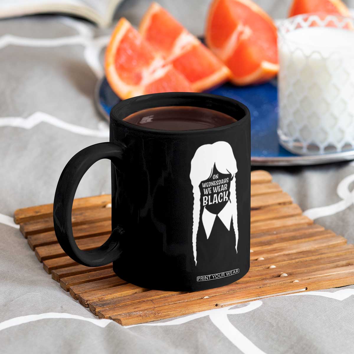 On Wednesdays We Wear Black Coffee Mug Goth Halloween TS10 Print Your Wear