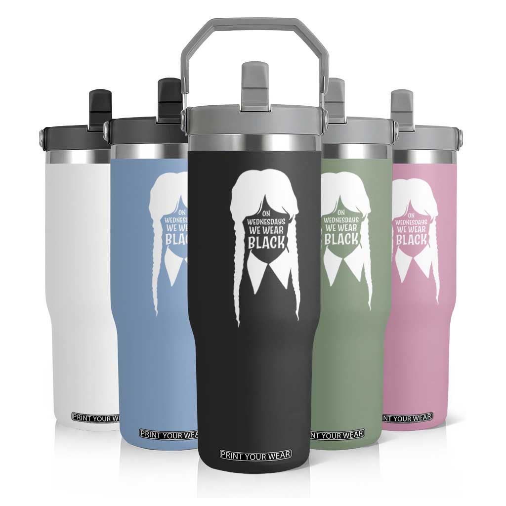 On Wednesdays We Wear Black Flip Straw Tumbler Goth Halloween TS10 Print Your Wear