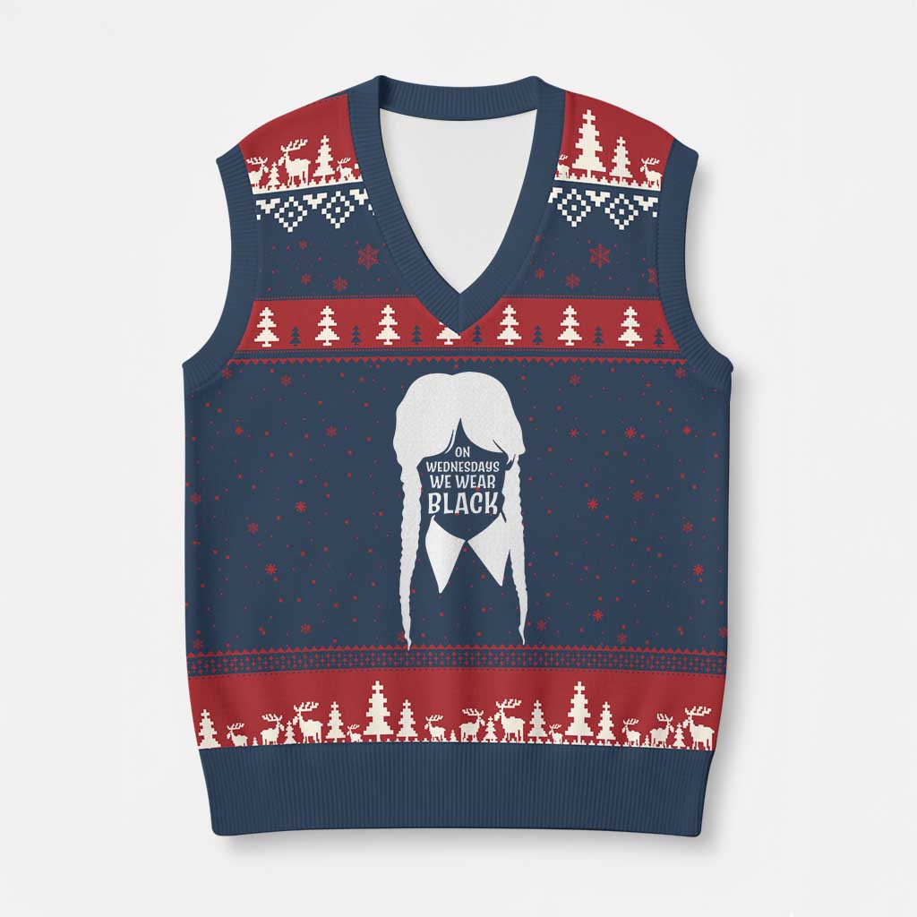 On Wednesdays We Wear Black V-Neck Knit Sweater Vest Goth Halloween TS10 Navy Red Print Your Wear