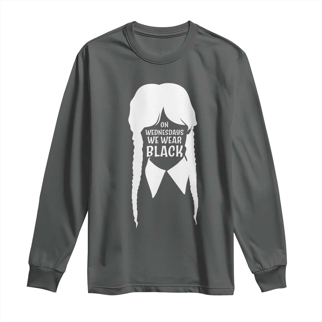On Wednesdays We Wear Black Long Sleeve Shirt Goth Halloween TS10 Dark Heather Print Your Wear
