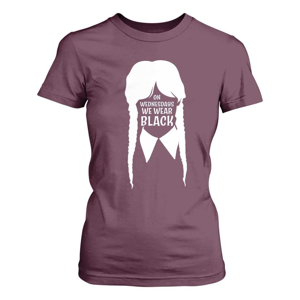 On Wednesdays We Wear Black T Shirt For Women Goth Halloween TS10 Maroon Print Your Wear