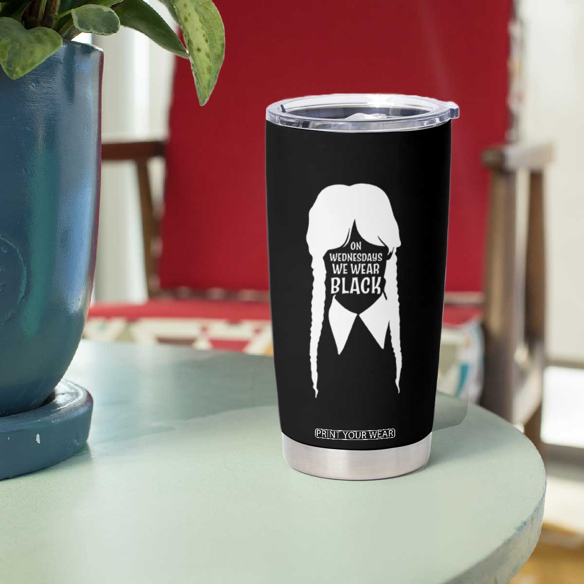 On Wednesdays We Wear Black Tumbler Cup Goth Halloween TS10 Print Your Wear