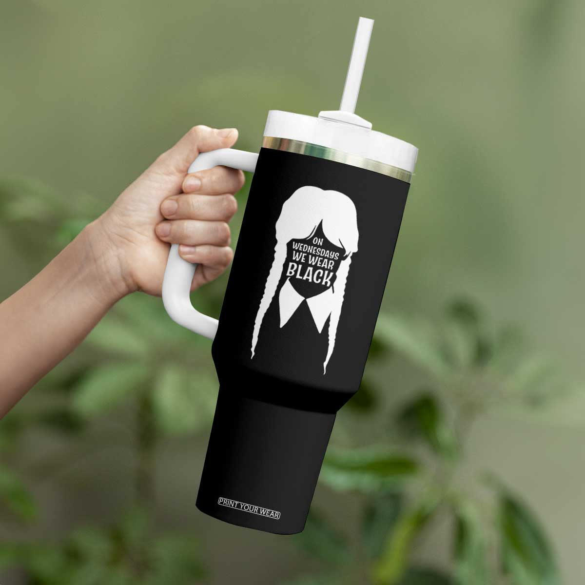 On Wednesdays We Wear Black Tumbler With Handle Goth Halloween TS10 Print Your Wear
