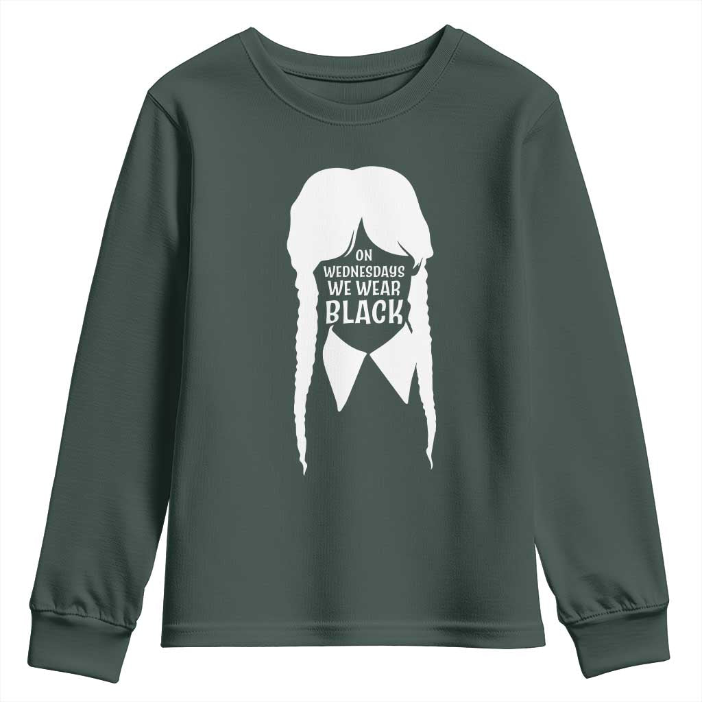 On Wednesdays We Wear Black Youth Sweatshirt Goth Halloween TS10 Dark Forest Green Print Your Wear