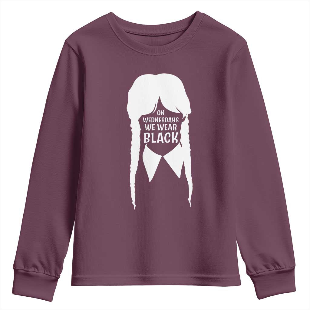 On Wednesdays We Wear Black Youth Sweatshirt Goth Halloween TS10 Maroon Print Your Wear
