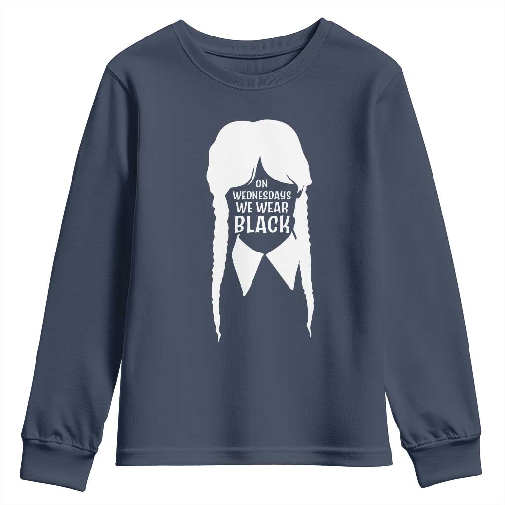 On Wednesdays We Wear Black Youth Sweatshirt Goth Halloween TS10 Navy Print Your Wear