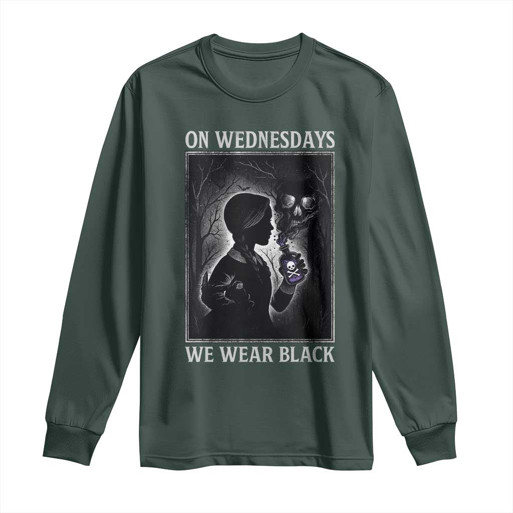 On Wednesdays We Wear Black Long Sleeve Shirt Tarot Card Goth Halloween TS10 Dark Forest Green Print Your Wear