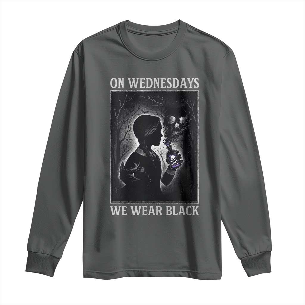 On Wednesdays We Wear Black Long Sleeve Shirt Tarot Card Goth Halloween TS10 Dark Heather Print Your Wear