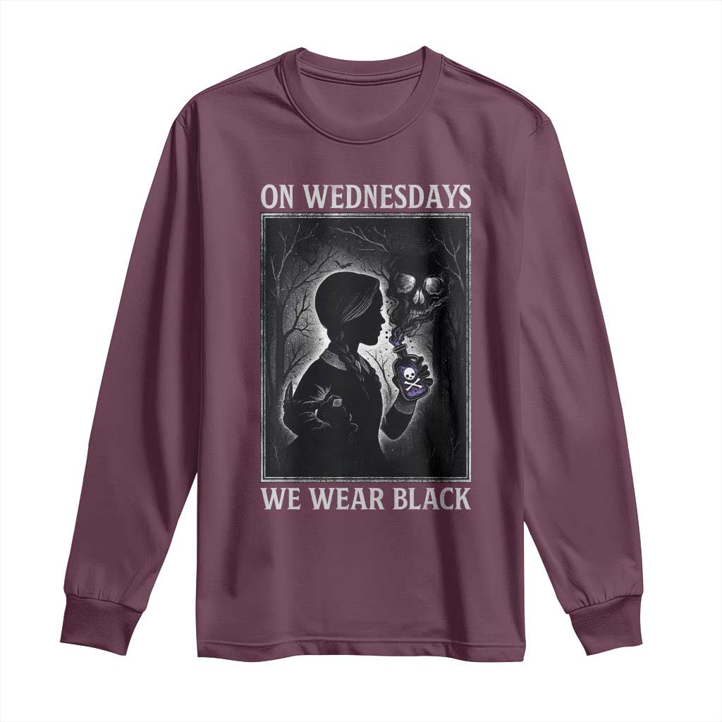 On Wednesdays We Wear Black Long Sleeve Shirt Tarot Card Goth Halloween TS10 Maroon Print Your Wear