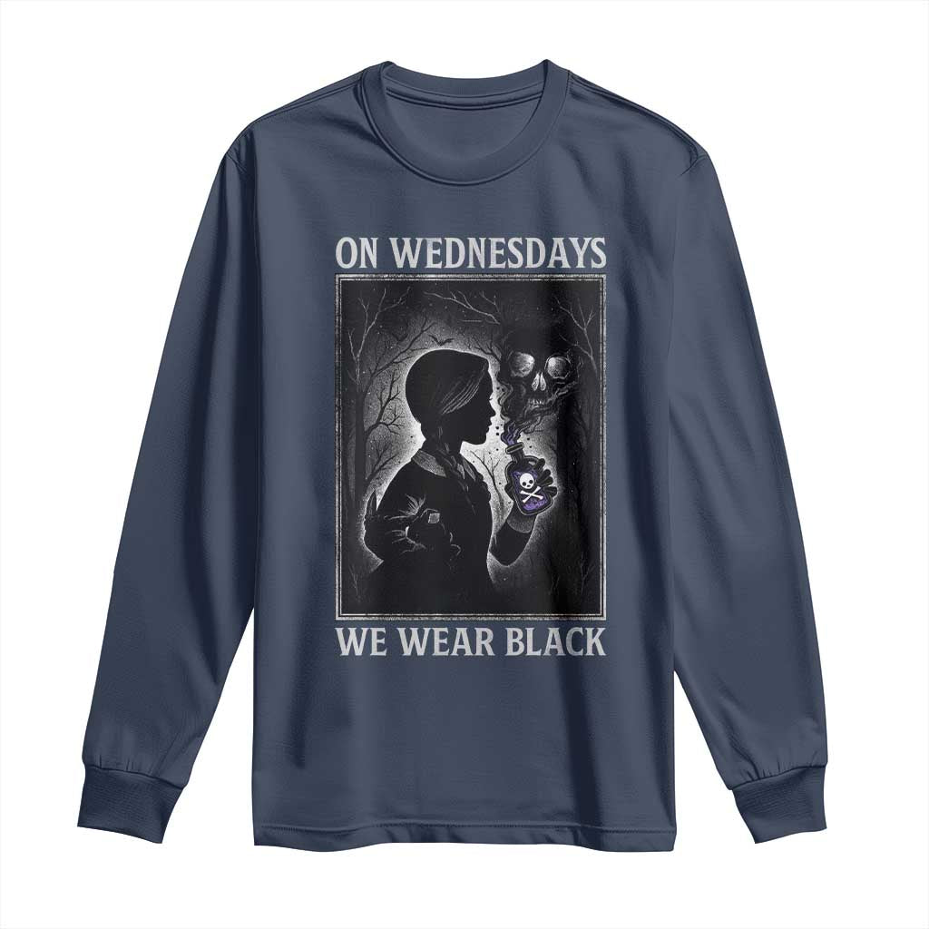 On Wednesdays We Wear Black Long Sleeve Shirt Tarot Card Goth Halloween TS10 Navy Print Your Wear