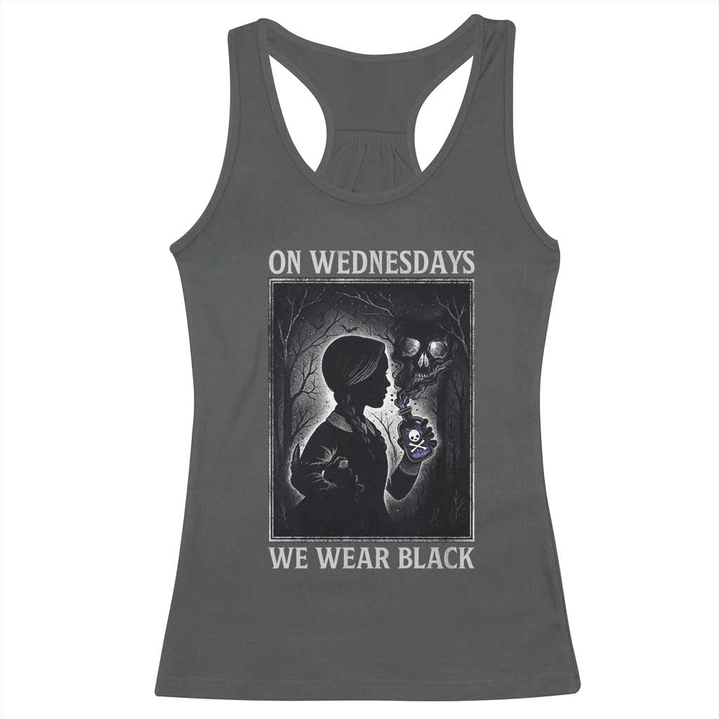 On Wednesdays We Wear Black Racerback Tank Top Tarot Card Goth Halloween TS10 Dark Heather Print Your Wear