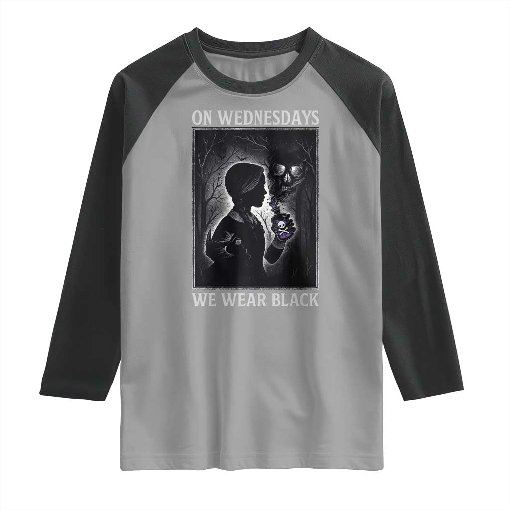 On Wednesdays We Wear Black Raglan Shirt Tarot Card Goth Halloween TS10 Sport Gray Black Print Your Wear