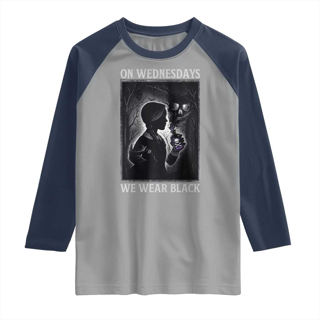 On Wednesdays We Wear Black Raglan Shirt Tarot Card Goth Halloween TS10 Sport Gray Navy Print Your Wear