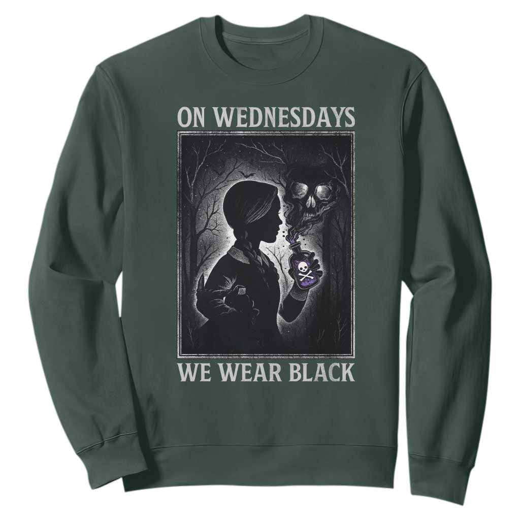 On Wednesdays We Wear Black Sweatshirt Tarot Card Goth Halloween TS10 Dark Forest Green Print Your Wear