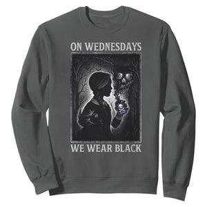 On Wednesdays We Wear Black Sweatshirt Tarot Card Goth Halloween TS10 Dark Heather Print Your Wear