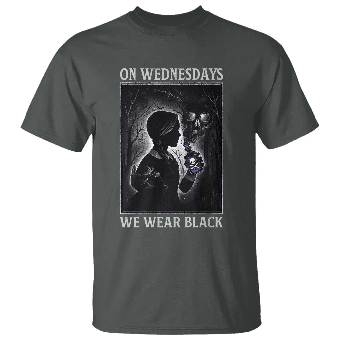 On Wednesdays We Wear Black T Shirt Tarot Card Goth Halloween TS10 Dark Heather Print Your Wear