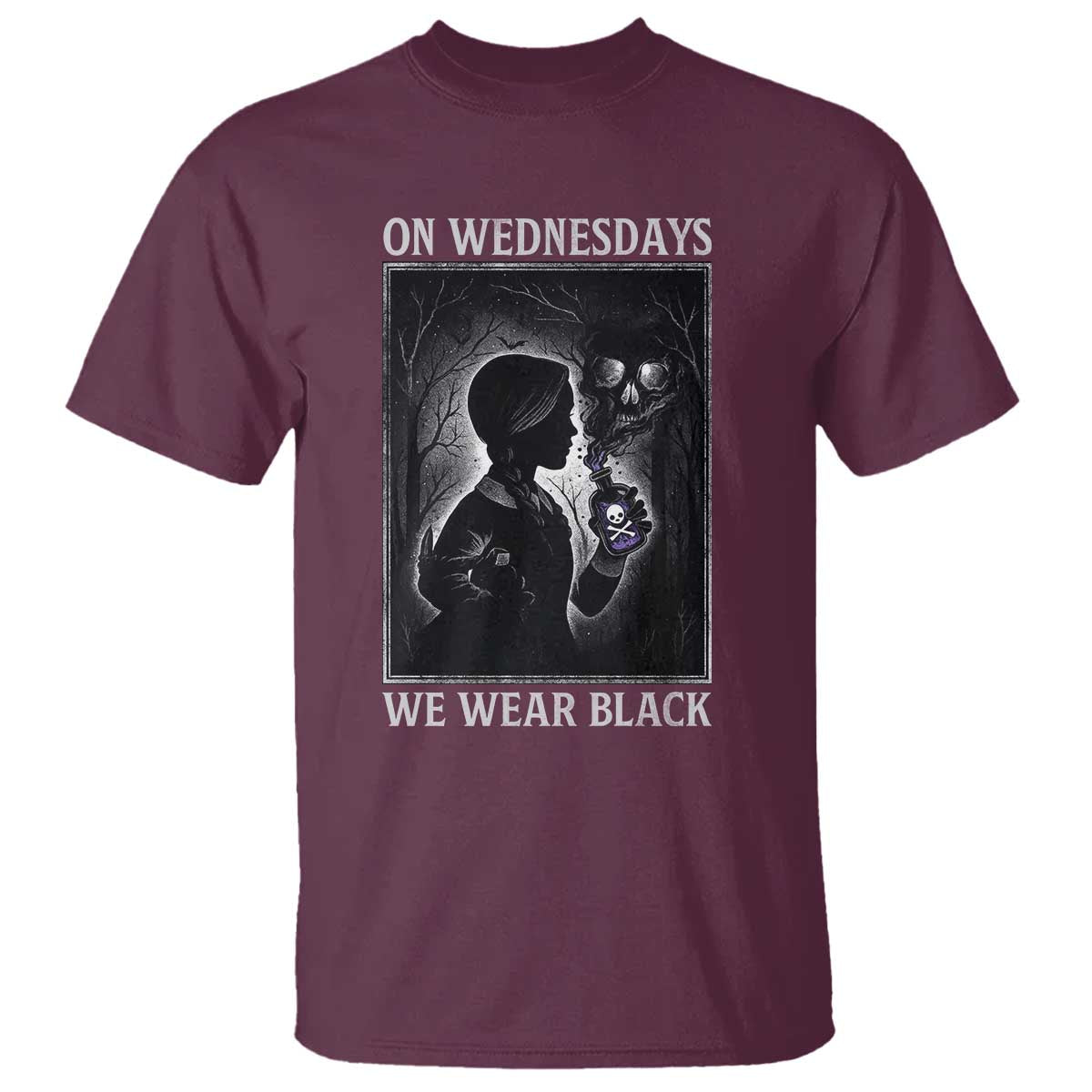 On Wednesdays We Wear Black T Shirt Tarot Card Goth Halloween TS10 Maroon Print Your Wear