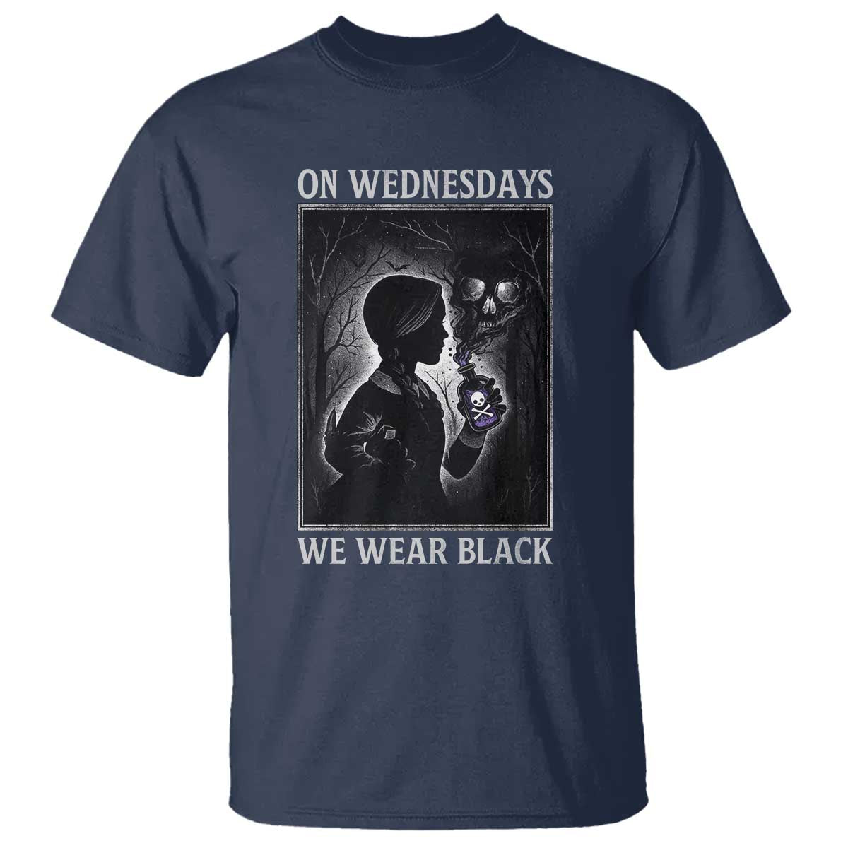 On Wednesdays We Wear Black T Shirt Tarot Card Goth Halloween TS10 Navy Print Your Wear