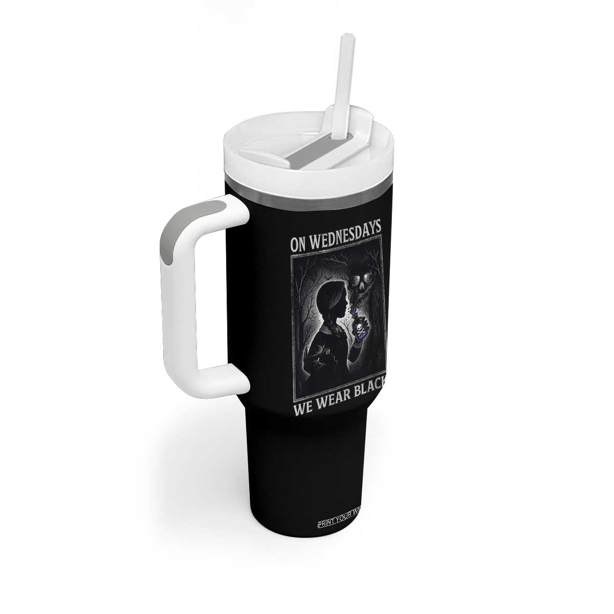 On Wednesdays We Wear Black Tumbler With Handle Tarot Card Goth Halloween TS10 Print Your Wear