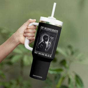 On Wednesdays We Wear Black Tumbler With Handle Tarot Card Goth Halloween TS10 Print Your Wear