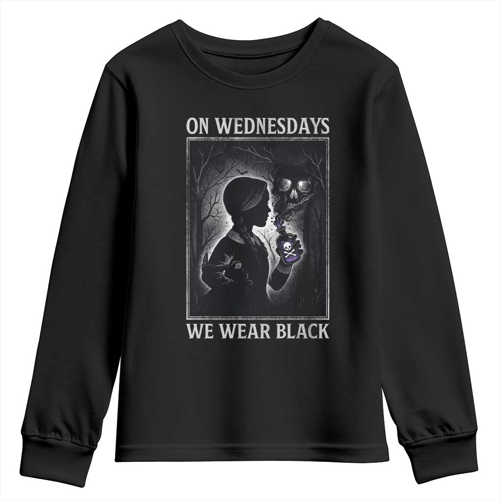 On Wednesdays We Wear Black Youth Sweatshirt Tarot Card Goth Halloween TS10 Black Print Your Wear