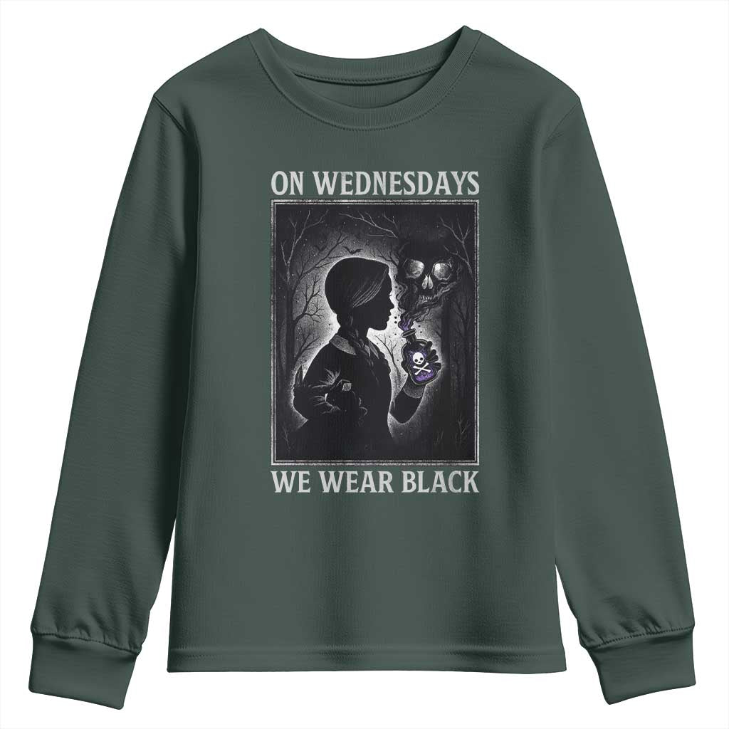 On Wednesdays We Wear Black Youth Sweatshirt Tarot Card Goth Halloween TS10 Dark Forest Green Print Your Wear
