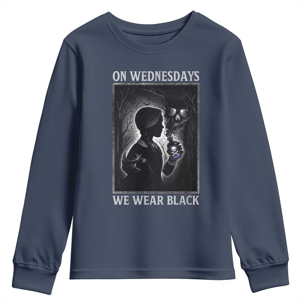 On Wednesdays We Wear Black Youth Sweatshirt Tarot Card Goth Halloween TS10 Navy Print Your Wear