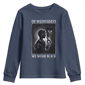 On Wednesdays We Wear Black Youth Sweatshirt Tarot Card Goth Halloween TS10 Navy Print Your Wear