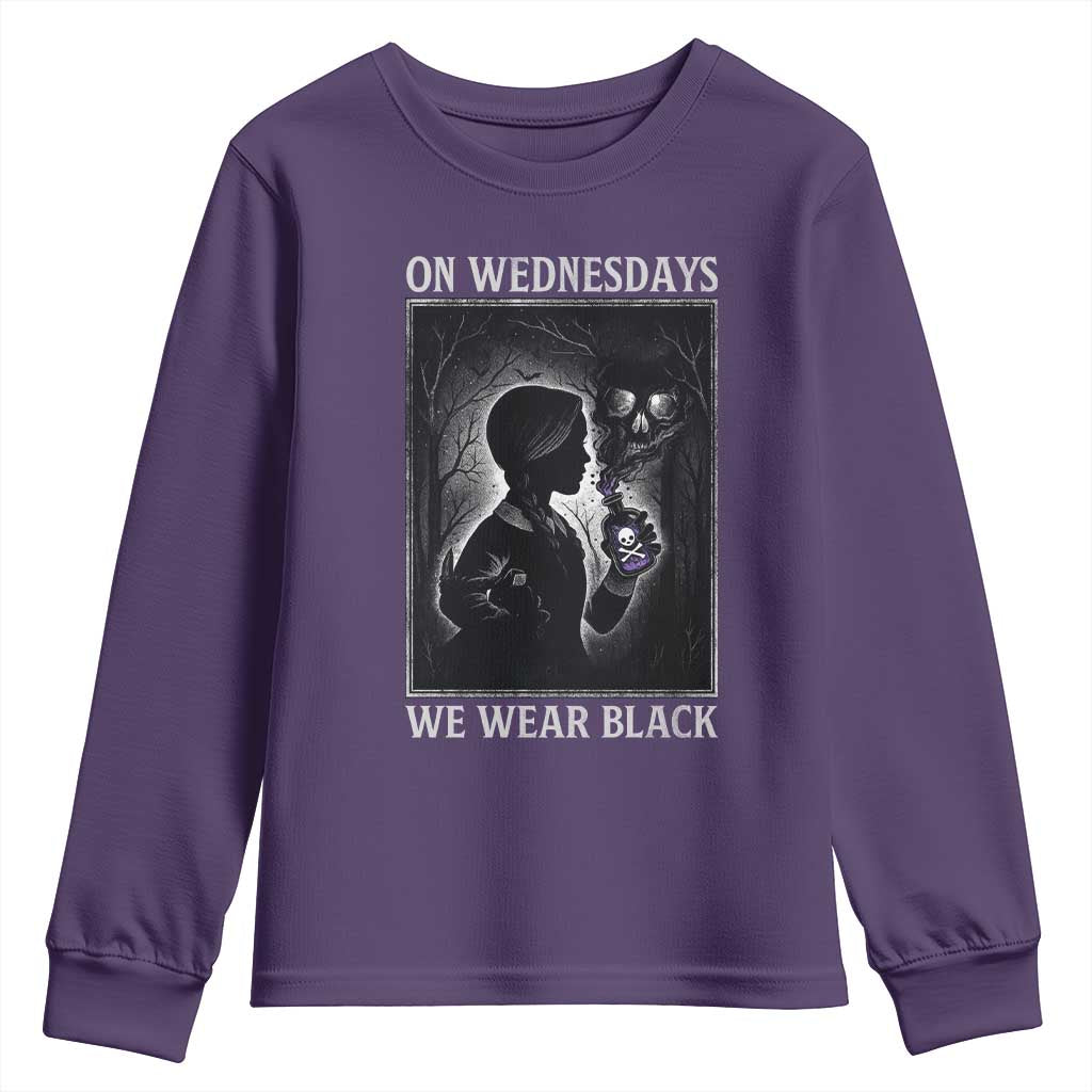 On Wednesdays We Wear Black Youth Sweatshirt Tarot Card Goth Halloween TS10 Purple Print Your Wear