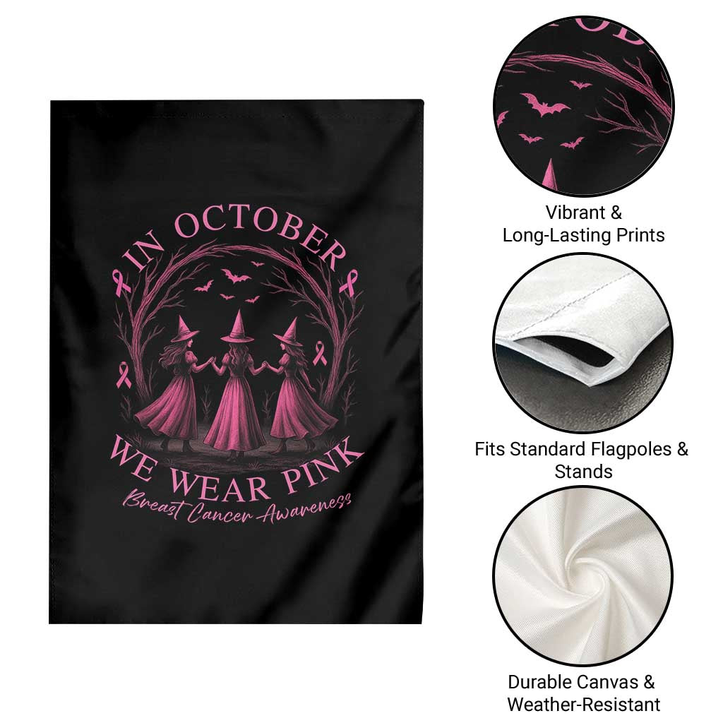In October We Wear Pink Witches Garden Flag Spooky Breast Cancer Witch Halloween Pink Ribbon TS10 Print Your Wear