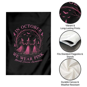 In October We Wear Pink Witches Garden Flag Spooky Breast Cancer Witch Halloween Pink Ribbon TS10 Print Your Wear
